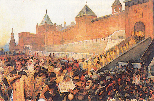К. Ф. Лебедев. Вступление армии Лжедмитрия I в Москву