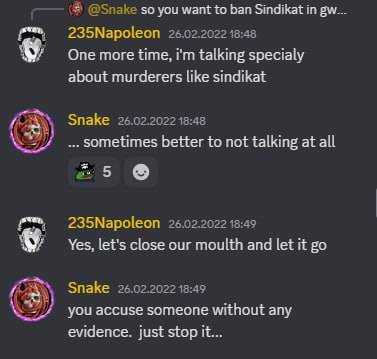 Screenshot from the Gwent partner Discord server: the founder of the Belarusian-Russian Gwent project 'Claymore' urges the Black Ukrainian to stop speaking without proof